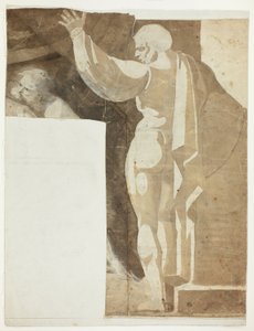 後ろから見た左腕を上げた男性像と老人の断片 作： Johann Heinrich Füssli