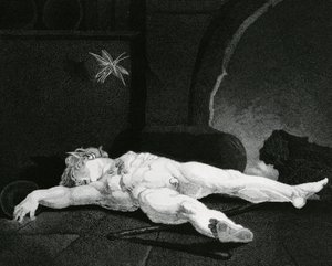 モーセ・ホートン・ジュニアによって刻まれたカントリーハースの前で眠っているパック 作： Johann Heinrich Füssli