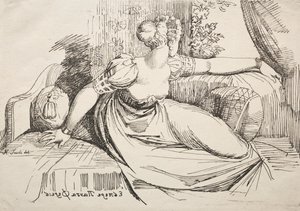 ポリオートグラフィーの標本：ソファの上の女性。 作： Johann Heinrich Füssli