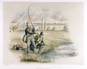 ジャックフィッシング、リーブリッジ、「釣り」（手描きのリトグラフ）の6つの画像のセットから 作： Henry Heath