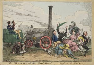 鉄道の快楽-鉄道に巻き込まれた！、c.1840（手塗りのエッチング）