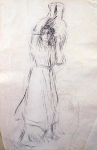 Girl with Jars」のスケッチ（紙に鉛筆） 作： Henry Herbert La Thangue