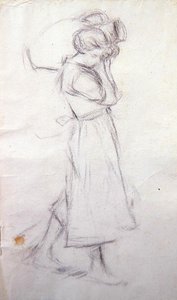 Girl with Jars」のスケッチ（紙に鉛筆） 作： Henry Herbert La Thangue