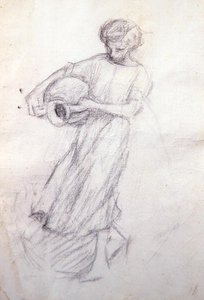 Girl with Jars」のスケッチ（紙に鉛筆） 作： Henry Herbert La Thangue