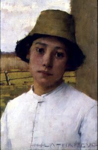 The Young Farmhand, c.1885 (油彩・パネル) 作： Henry Herbert La Thangue