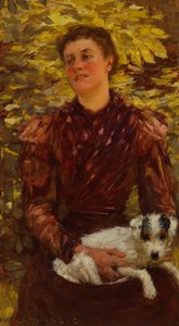 犬を連れた少女（キャンバスに油彩） 作： Henry Herbert La Thangue