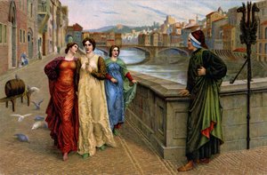 フィレンツェでミューズ、ベアトリーチェ・ポルティナーリと会うダンテ・アリギエーリ（1890年頃）（プリント