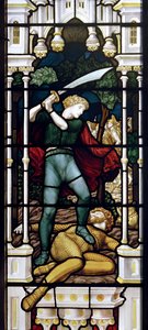 デビッド＆ゴリアテ、1881-83（ステンドグラス） 作： Henry Holiday