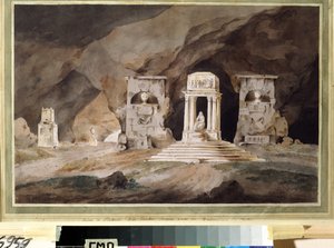 「墓地」（旧墓地） ヘンリー・ハドフィールドが水彩で描いた劇場の装飾（18世紀） 1790年 Museum Palace Theatre Ostankino, Moscow 作： Henry Hudfield