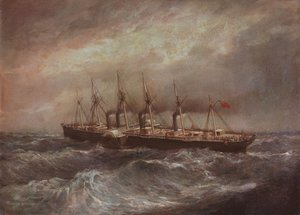 初の大西洋ケーブル敷設に成功した蒸気船「グレート・イースタン号」（1858年 作： Henry Hugh Clifford