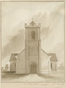 スタッフォード-クライストチャーチ：セピアウォッシュドローイング、1844年 作： Henry James Noyes
