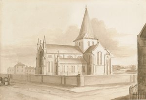 ウォルバーハンプトン-セントメアリー教会：セピア色のウォッシュの描画、ND [1844] 作： Henry James Noyes