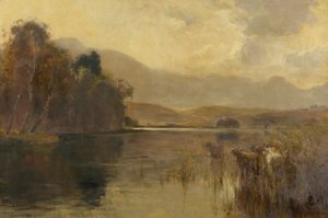 秋、ミークル湖、インヴァネスシャー (キャンバスに油彩) 作： Henry Jobson Bell
