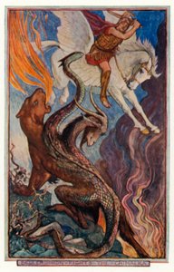 キマイラと戦うベレロフォン（カラーリトグラフ 作： Henry Justice Ford