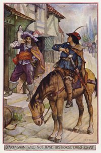 ダルタニアンは自分の馬を笑われない」（アレクサンドル・デュマ著『三銃士』の一場面）（カラーリトグラフ