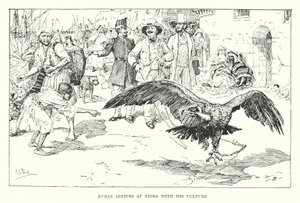 ハゲワシとともにストーラに到着したデュマ（エングレーヴィング） 作： Henry Justice Ford