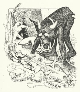 ラザロ氏が泉のほとりで眠っているのをドラケンが見つけた話（版画 作： Henry Justice Ford