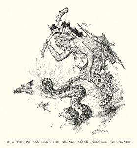 インディアンが角蛇に夕食を吐かせる方法（エングレーヴィング） 作： Henry Justice Ford