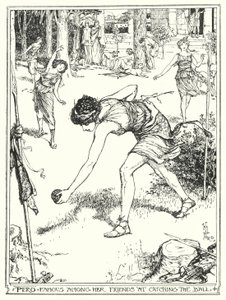 仲間内で有名なキャッチボールをするペロ（リトグラフ 作： Henry Justice Ford