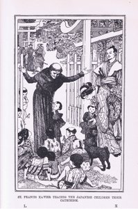 セントフランシスザビエル、1912年に日本の子供たちに自分のカテキを教える 作： Henry Justice Ford