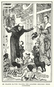 日本の子供たちにカテキズムを教える聖フランシスコ・ザビエル（リトグラフ 作： Henry Justice Ford