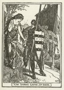 乙女はバリン卿に警告する 作： Henry Justice Ford