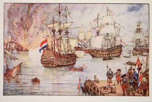 メドウェイのオランダ人、CRLフレッチャーとラドヤードキプリングによる「イングランドの歴史」のイラスト、1911 作： Henry Justice Ford