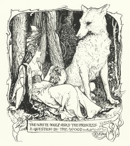 白狼は森の中で姫に質問をする（エングレービング 作： Henry Justice Ford