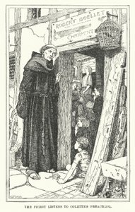 コレットの説法に耳を傾ける司祭（リトグラフ 作： Henry Justice Ford