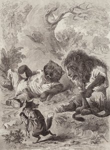 イソップ寓話: ライオン、クマ、キツネ (litho) 作： Henry Louis Stephens
