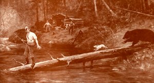 クマは森の中で漁師に近づく 作： Henry Marriott Paget