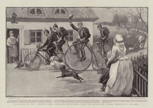 ドイツ軍の自転車、村を駆け抜けるフルローに帰国した兵士 作： Henry Marriott Paget