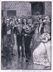 1822年のホリールード宮殿で堤防を保持しているジョージ4世 作： Henry Marriott Paget