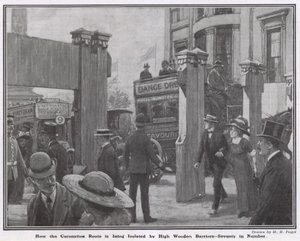 戴冠式ルートが高い木製の障壁によってどのように分離されているか 作： Henry Marriott Paget