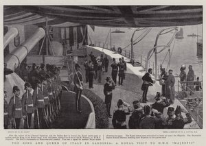 HMSマジェスティックへの王室訪問、サルデーニャのイタリアの王と女王 作： Henry Marriott Paget