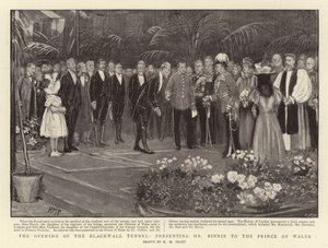 ブラックウォールトンネルの開口部、ビニー氏をプリンスオブウェールズに紹介 作： Henry Marriott Paget