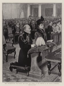 平和のための感謝祭、セントポール大聖堂の奉仕での王と女王 作： Henry Marriott Paget