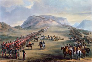 1846年6月30日にカフィランドのブロックドリフトで行われた会議（カラーアクアティント） 作： Henry Martens