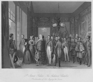 セントジェームズ宮殿。聴衆室、c1841 作： Henry Melville