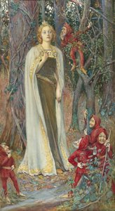 ラファエル前派の絵画:Once Upon a Time (Snow White) (Blanche Neige) par Rheam, Henry Meynell (1859-1920).水彩、グワッシュ、紙、78x43。個人蔵
