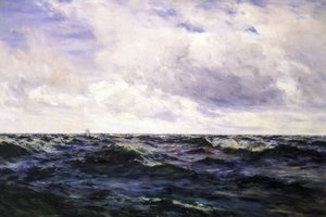 海景、左はボートの標識、右はレースの真っ最中のカッター。 作： Henry Moore