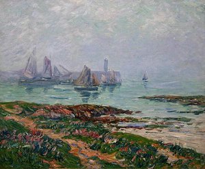 漁船のある海岸の風景 作： Henry Moret