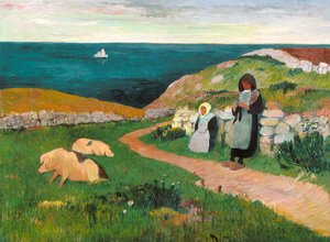 フィールドの若いブレトンの女の子（キャンバスに油彩） 作： Henry Moret