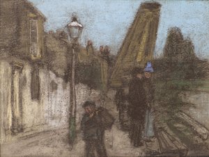 テムズ川のほとりの家（パステル） 作： Henry Muhrmann