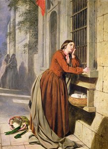 パリのファウンドリング病院に子供を預ける母親、c.1855-60（木に油彩） 作： Henry Nelson O