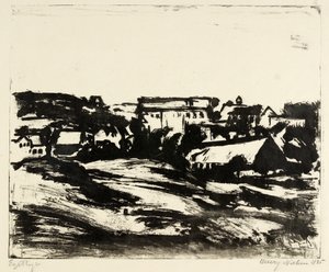 家のある丘陵の風景 作： Henry Nielsen