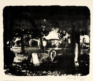 墓地、背の高い木の下の墓 作： Henry Nielsen