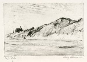 家と人の砂丘の風景 作： Henry Nielsen