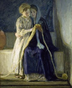 聖書を研究しているキリストと彼の母親、1909年頃（帆布に油彩） 作： Henry Ossawa Tanner