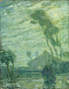 風景（ボール紙に油彩、裏面にパステル/チョークのスケッチ） 作： Henry Ossawa Tanner